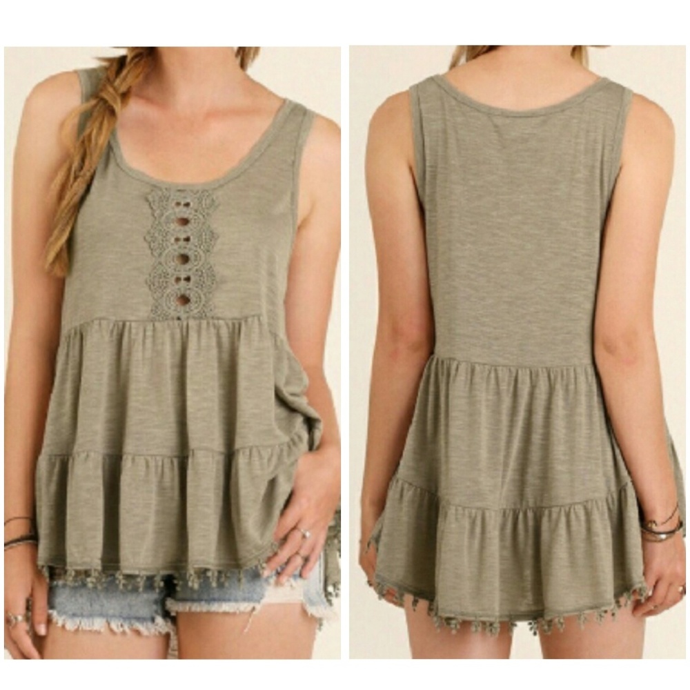 Woman's Olive Hi-Lo Ruffle Tunic - Picture 4 of 4